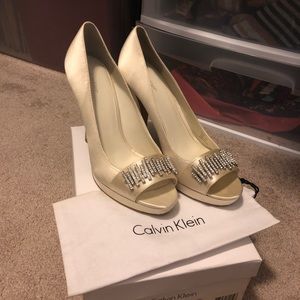 Calvin Klein ivory satin wedding/ bridal shoes